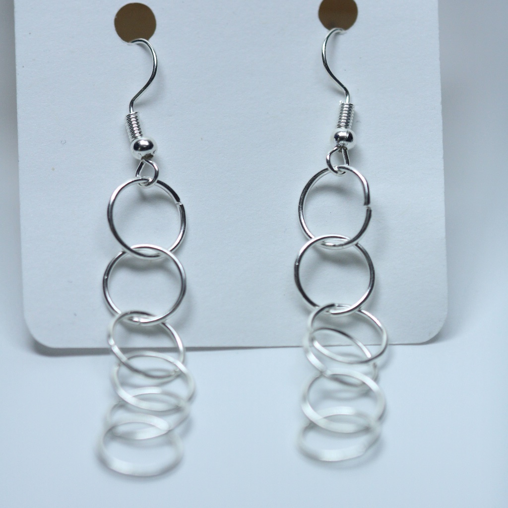 Silver Tone Mini Circle Link Ring Hoops Earrings New